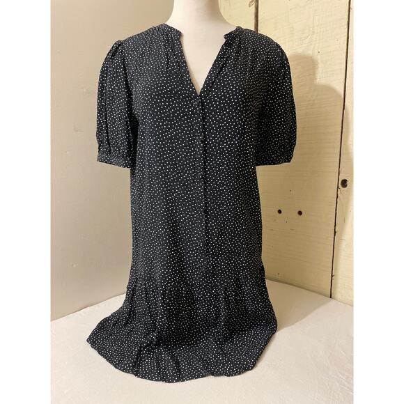 LOVESTITCH Black Polka Dot Mini Dress Short Sleeve V‎ Neck Casual - Picture 1 of 7